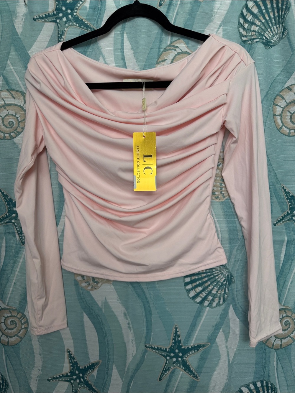 IC Collection Draped Long-Sleeve Top in Light Pink